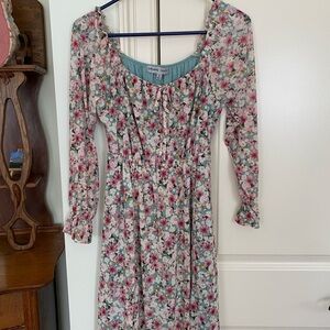 Absolutely Famous Pink & Blue Floral Long-Sleeve Midi Dress
